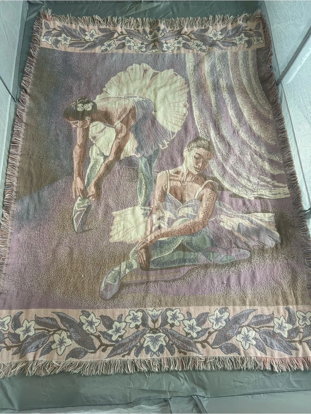 Goodwin Weavers Ballerina Tapestry Throw Blanket 100% Cotton No Stains Vintage